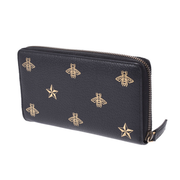 Gucci Bee Star Round Zipper Black Long Wallet - Picture 2 of 12